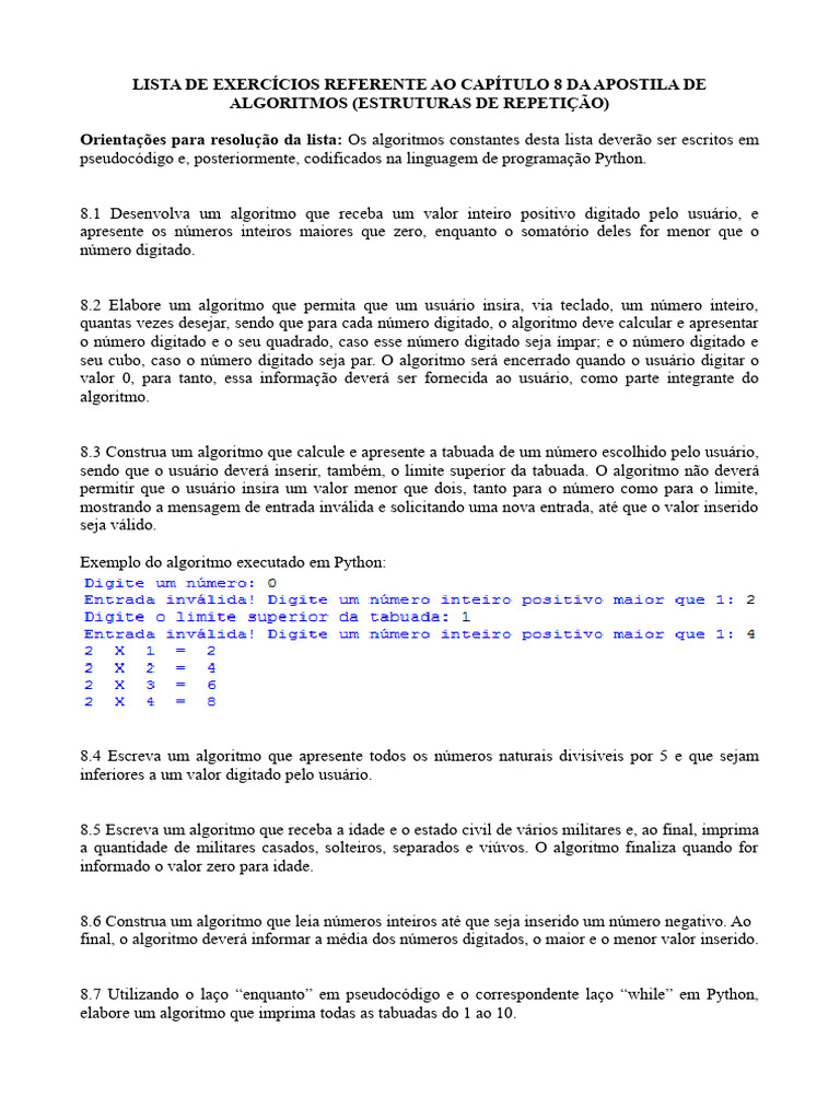 Exercícios de Algoritmos em Python | PDF | Algoritmos | Números