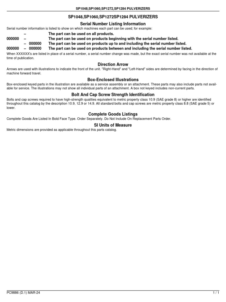 SP1048 SP1060 SP1272 SP1284 Pulverizers Frontier Introduction | PDF