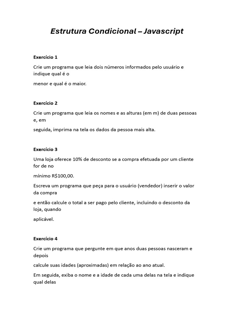 Estruturas Condicionais em Javascript | PDF | Algoritmos | Senha