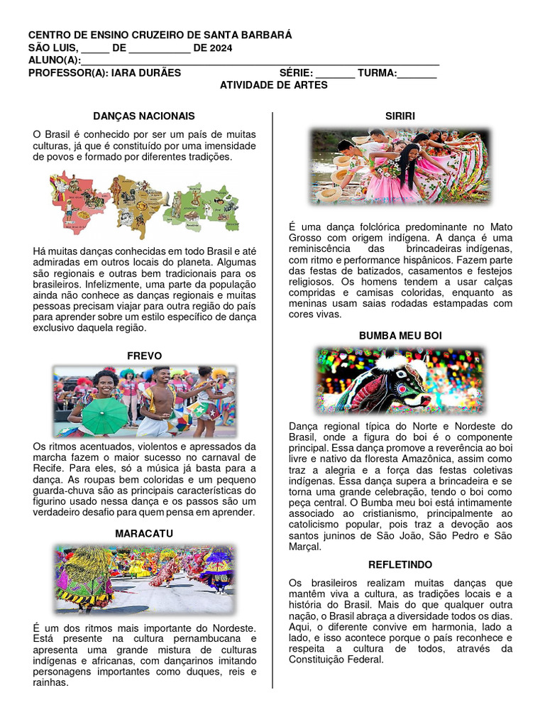 Atividade De Artes Danças Nacionais Pdf