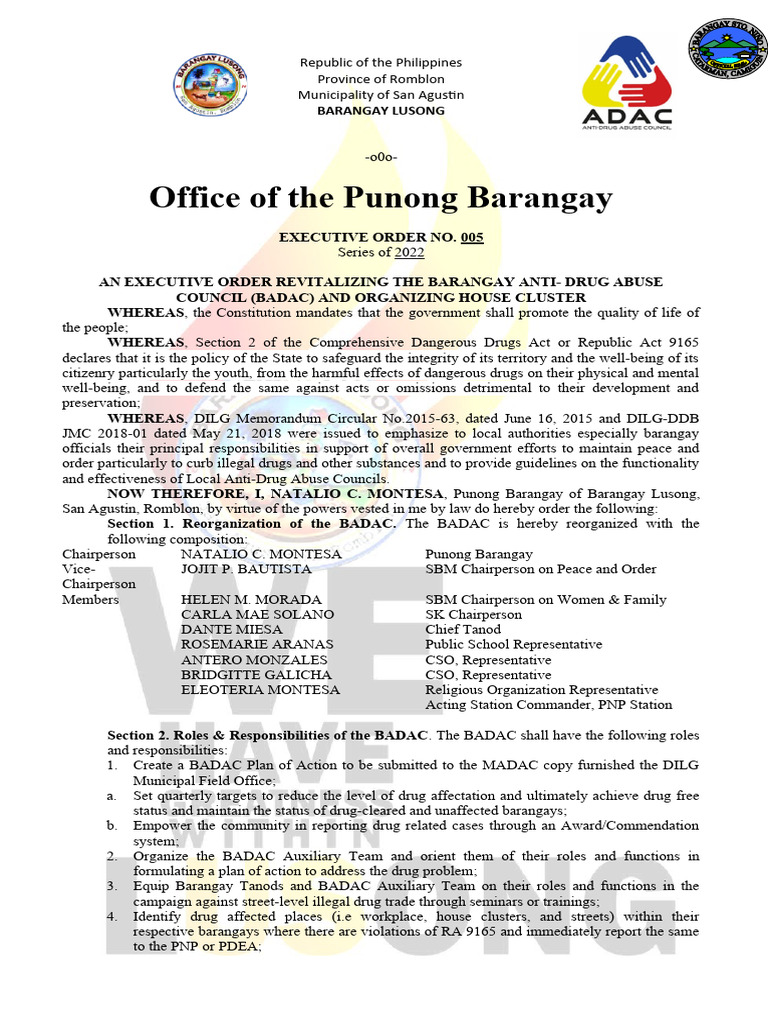 Executive Order Badac House Cluster Pdf