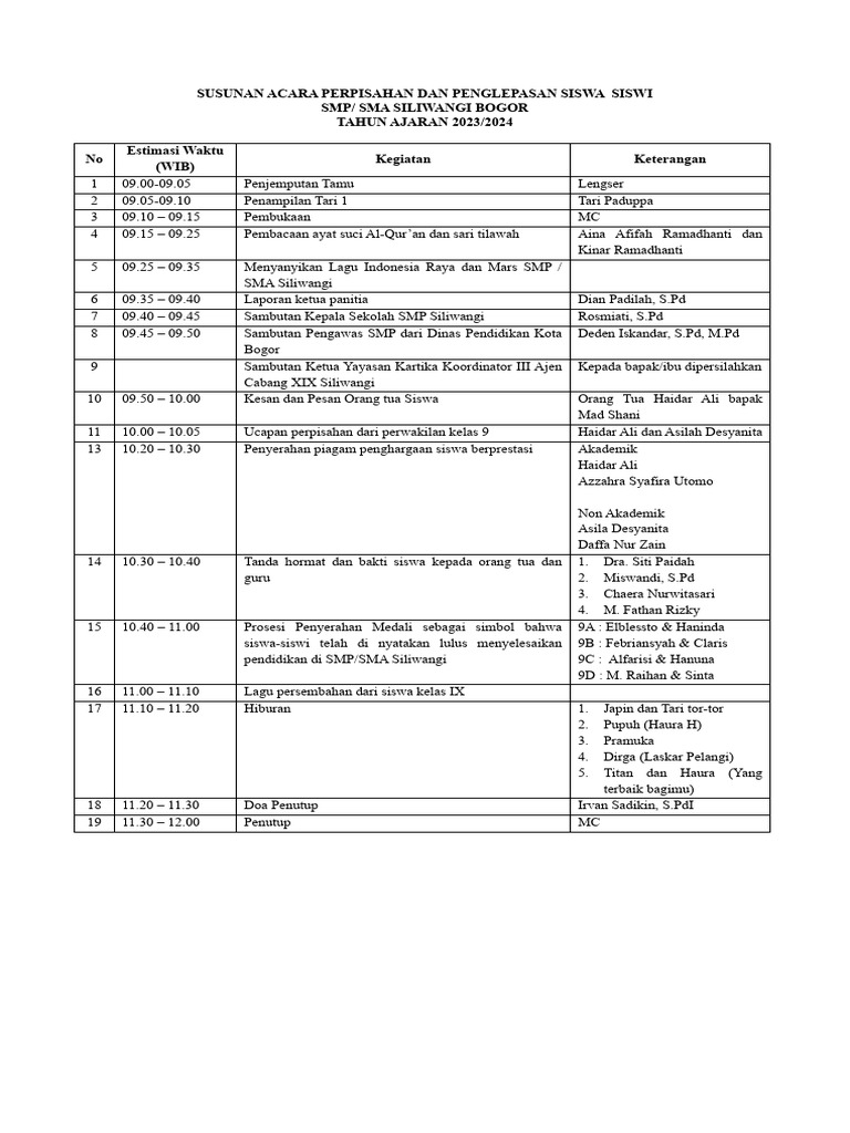 Print Susunan Acara Perpisahan Fix Pdf