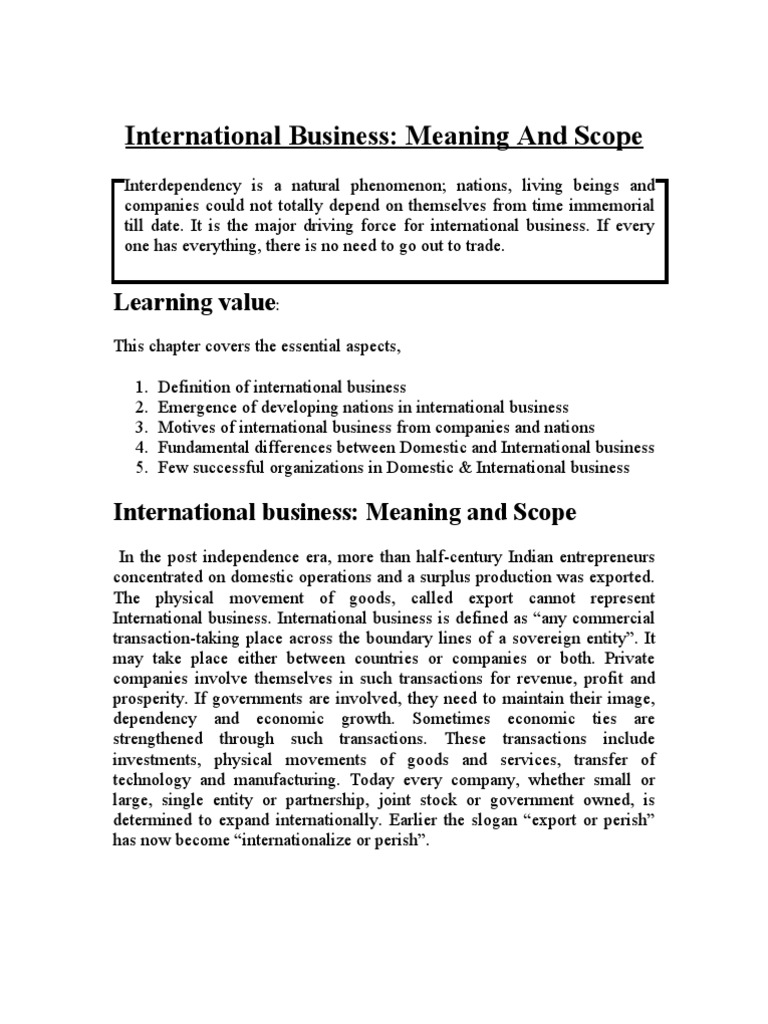 Understanding International Business Scope | PDF