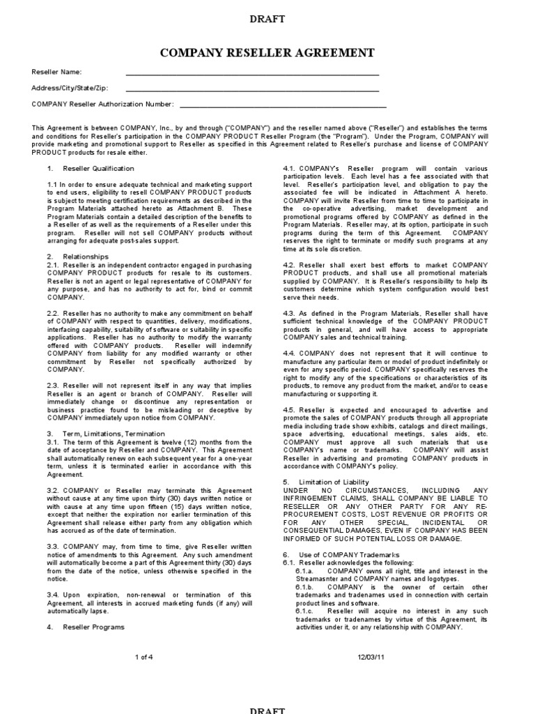 Reseller Agreement Template-23  PDF  Trademark  Contractual Term Pertaining To saas reseller agreement template