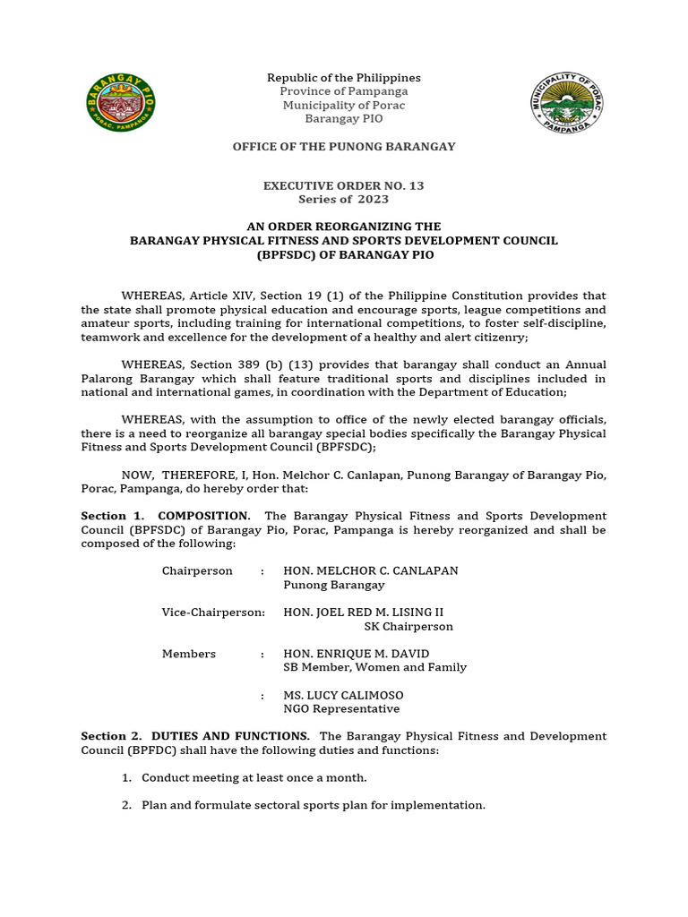 Reorganization of Barangay Sports Council | PDF | Government
