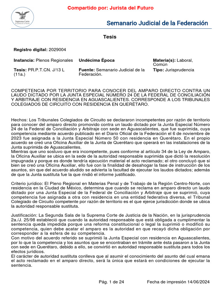 Jurisprudencias 14-Junio-2024 | PDF | Caso de ley | Judicaturas
