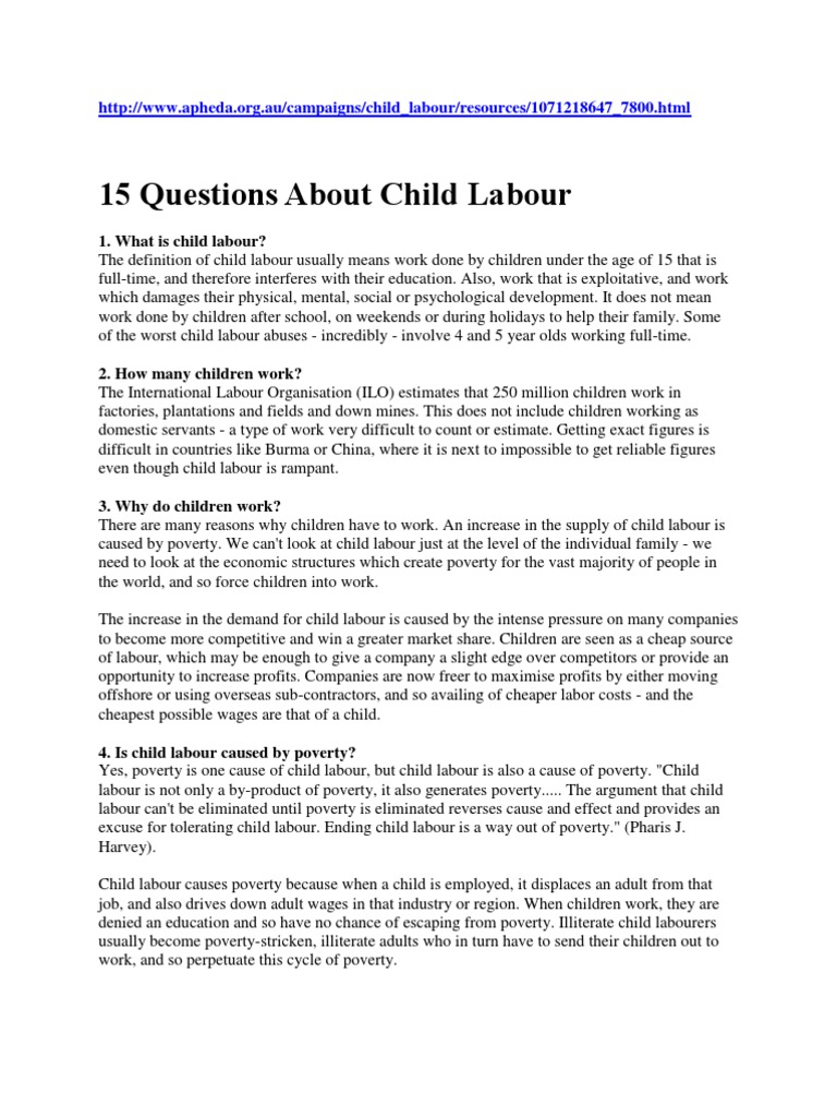 15 Questions About Child Labour Child Labour Labour Economics