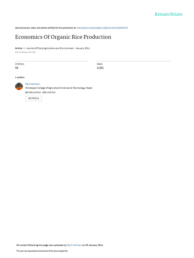 Economicsof Organic Rice Production | PDF | Agriculture | Organic Farming