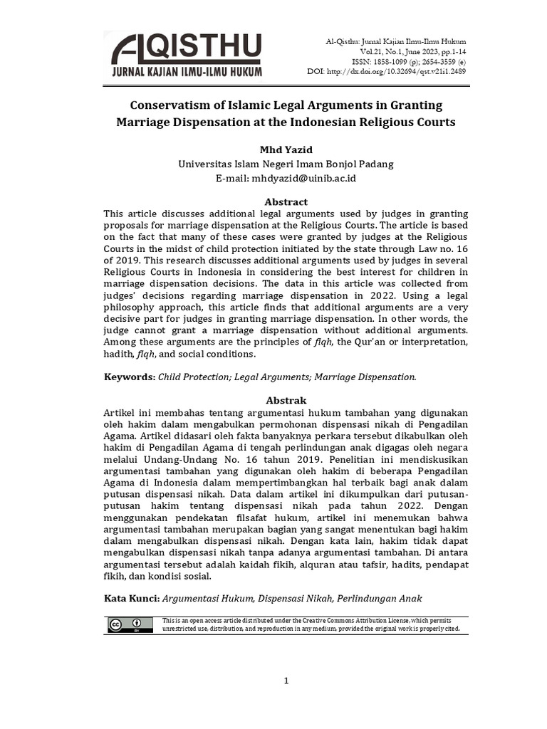 Islamic Legal Arguments in Marriage Dispensation | PDF | Sharia | Marriage