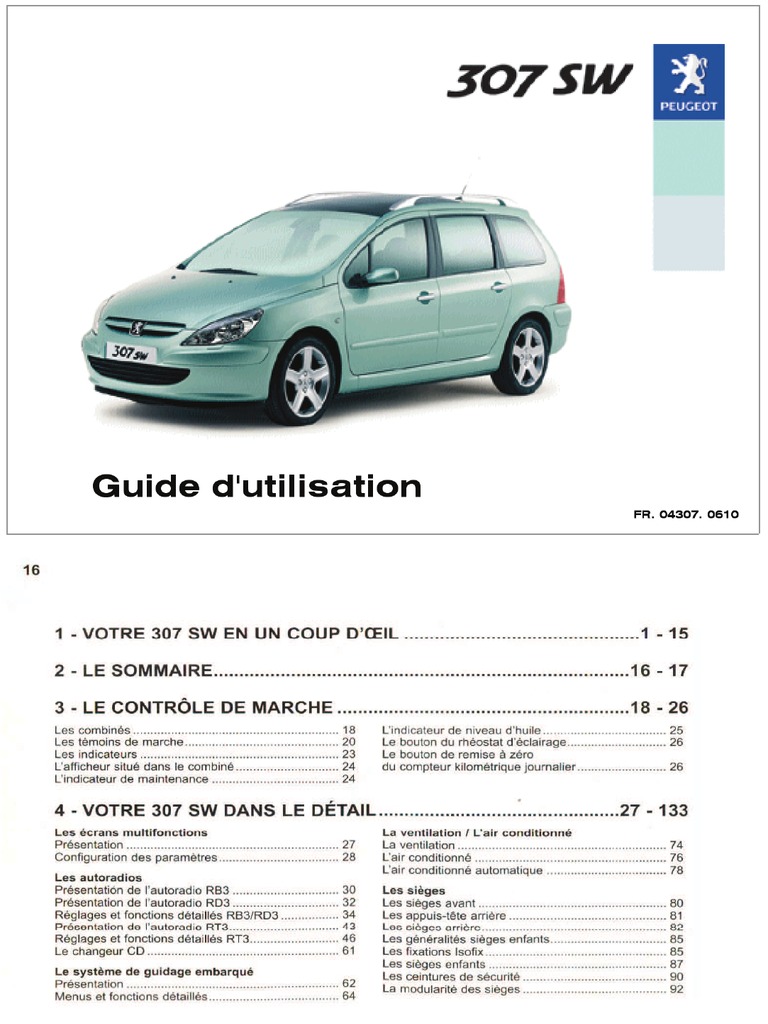 Guide Utilisation - Peugeot 307 SW - 2004 | PDF | Cassette audio ...