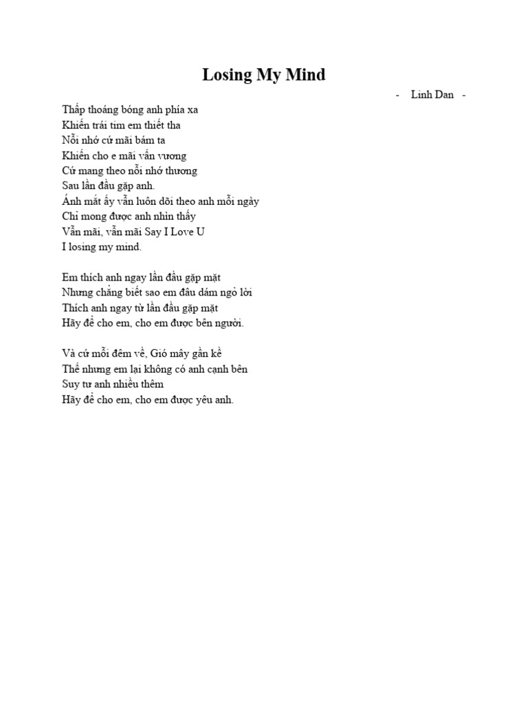 Losing My Mind Lyrics PDF