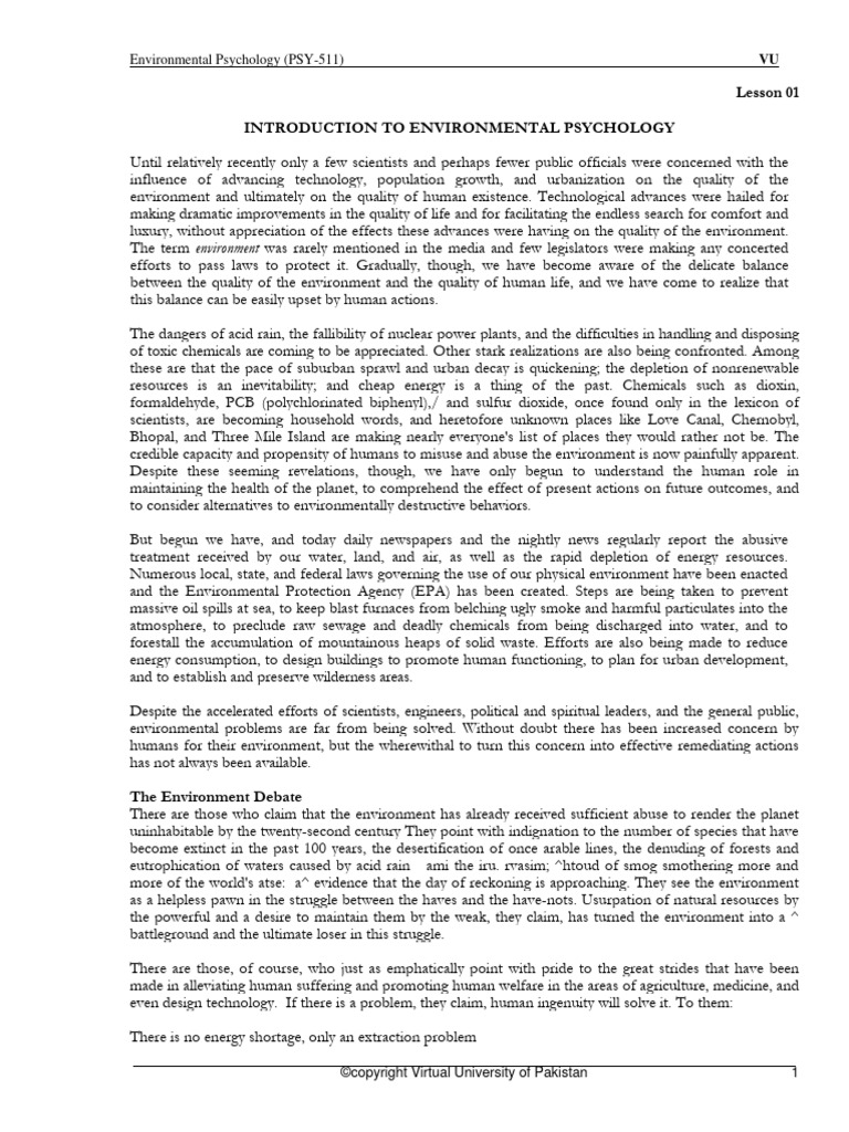Environmental psychology virtual university of pakistan pdf