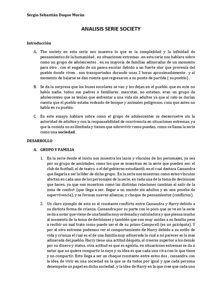 Analisis Serie Society | PDF | Adolescencia | La sexualidad humana