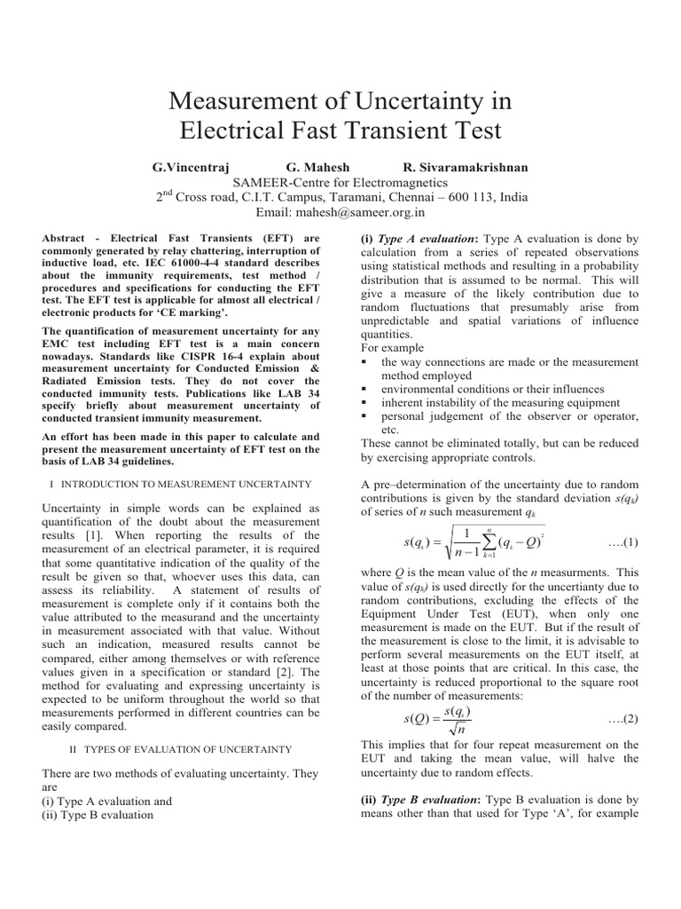 EFT - MU Calculation | PDF | Electromagnetic Compatibility | Uncertainty