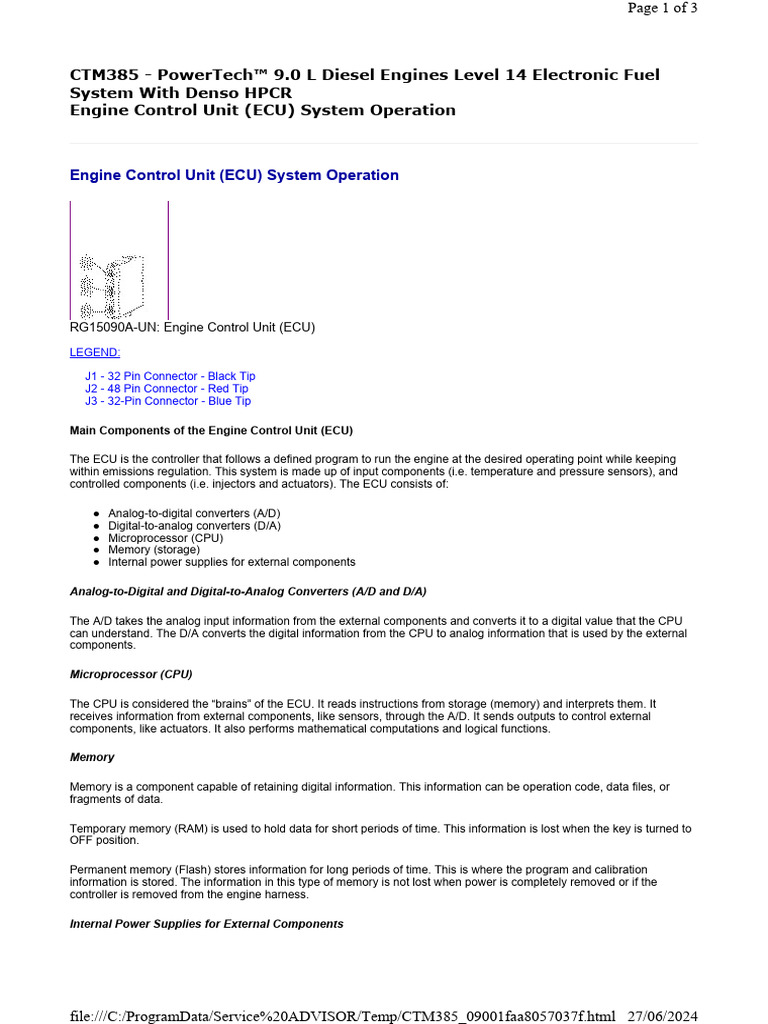 Engine Control Unit (ECU) System Operation | PDF | Analog To Digital