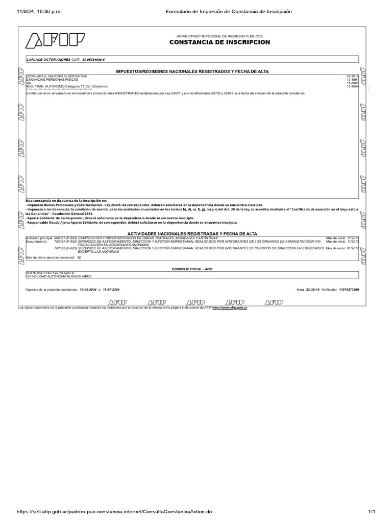 Constancia de Inscripción AFIP 2024 | PDF | Gobierno