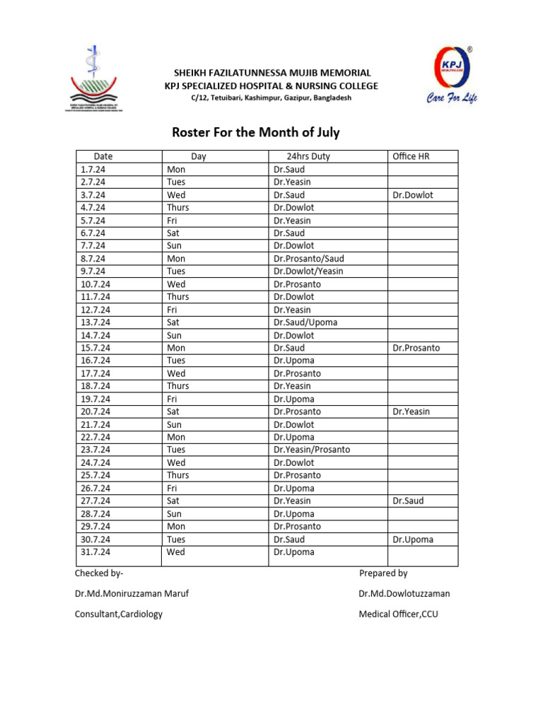 Roster July | PDF
