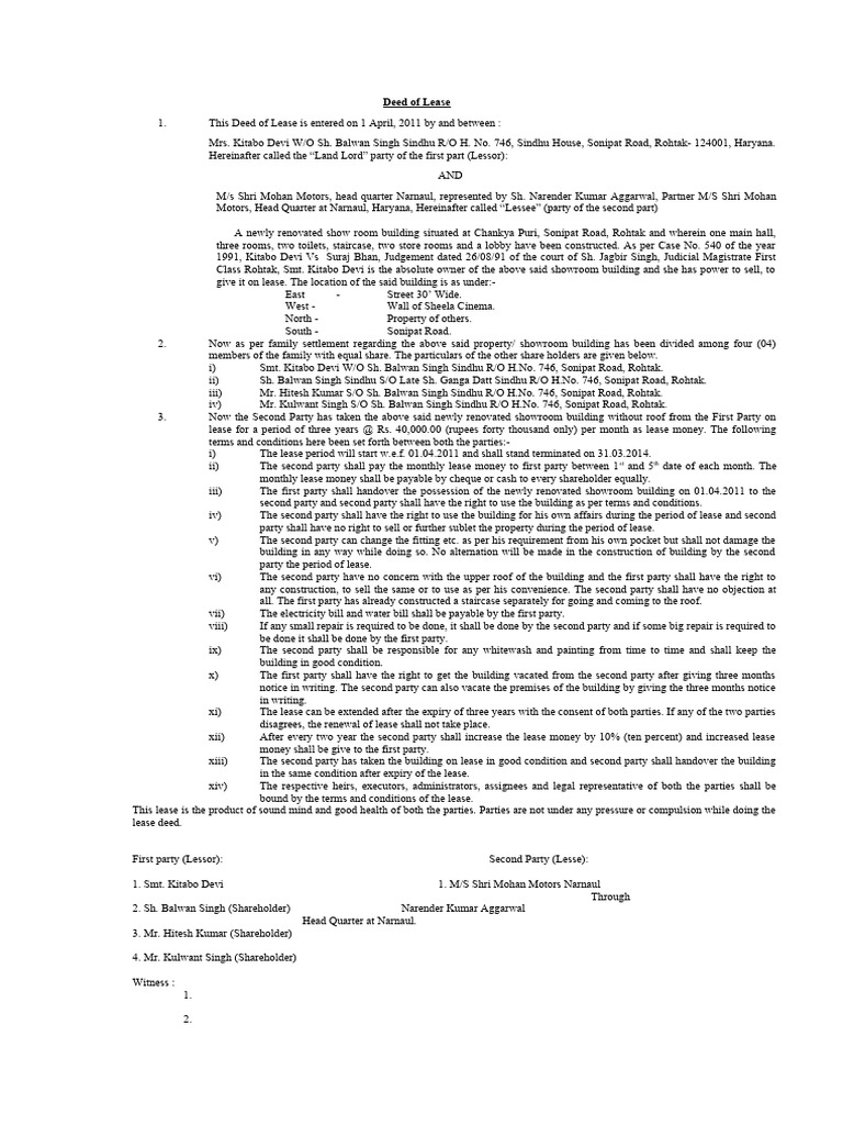 Lease Deed - 3 | PDF | Lease | Private Law