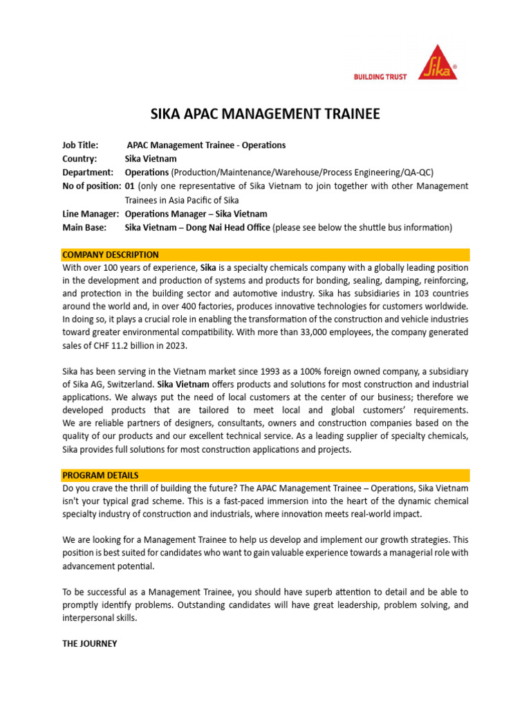 Sika APAC Management Trainee Program | PDF | Leadership | Mentorship