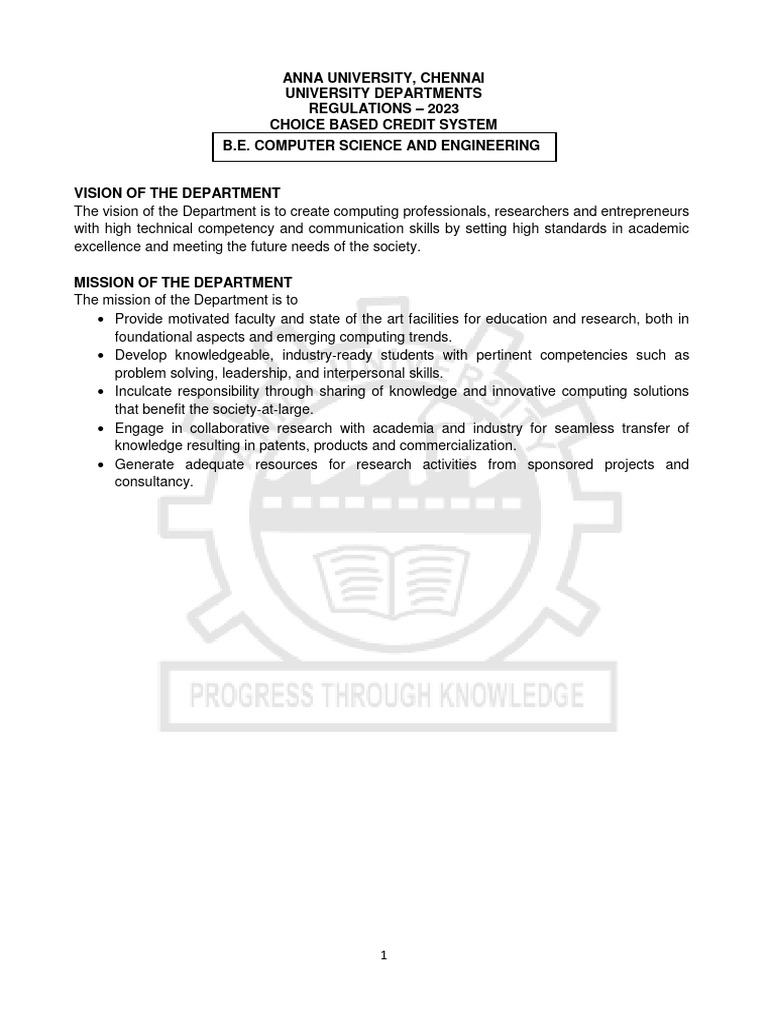 Anna University, Chennai University Departments Regulations - 2023 ...