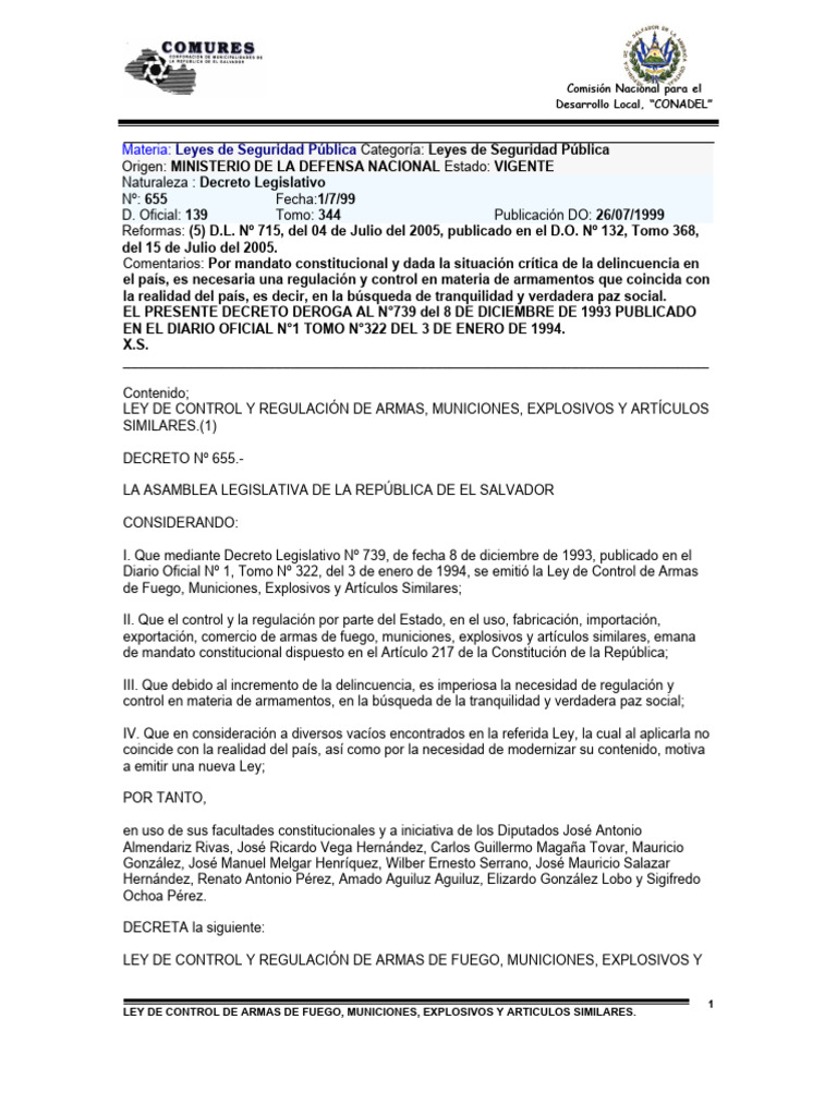 Ley de Control de Armas de Fuego Municiones Explosivos y Ar PDF