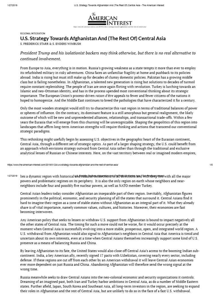 U.S. Strategy in Central Asia 2019 | PDF | Central Asia | Asia