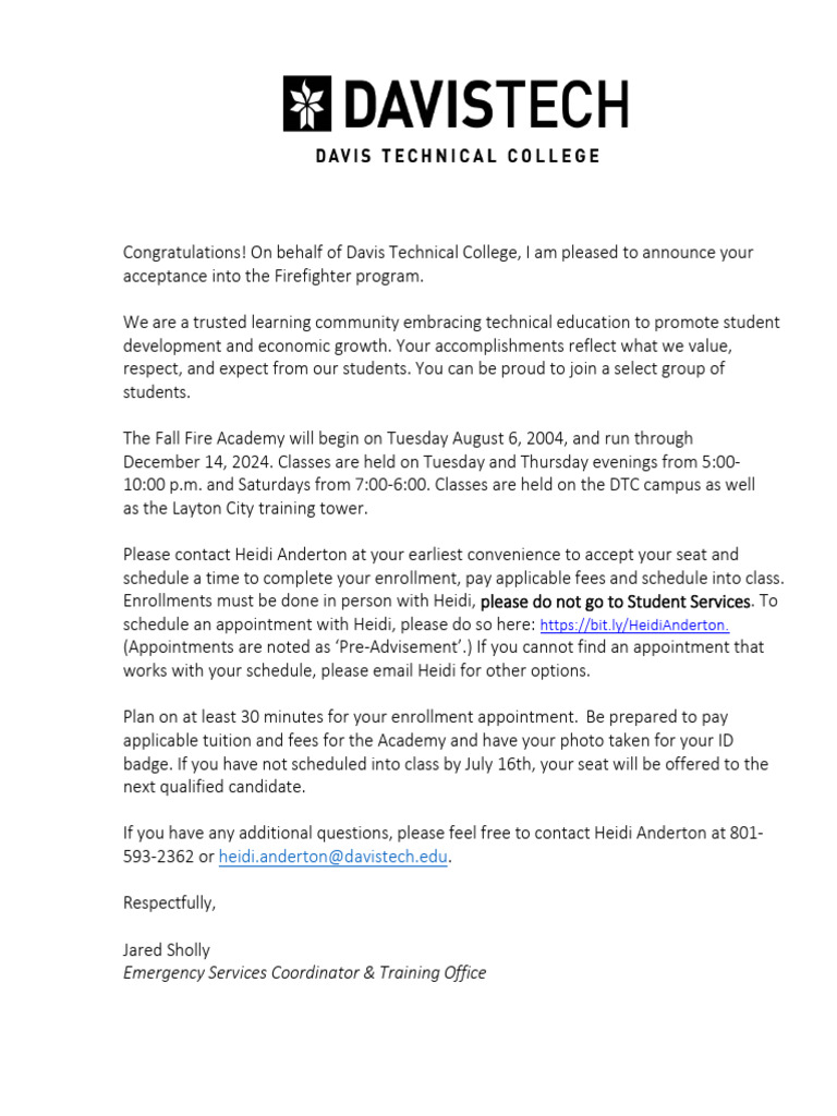 Firefighter Program Acceptance Details | PDF