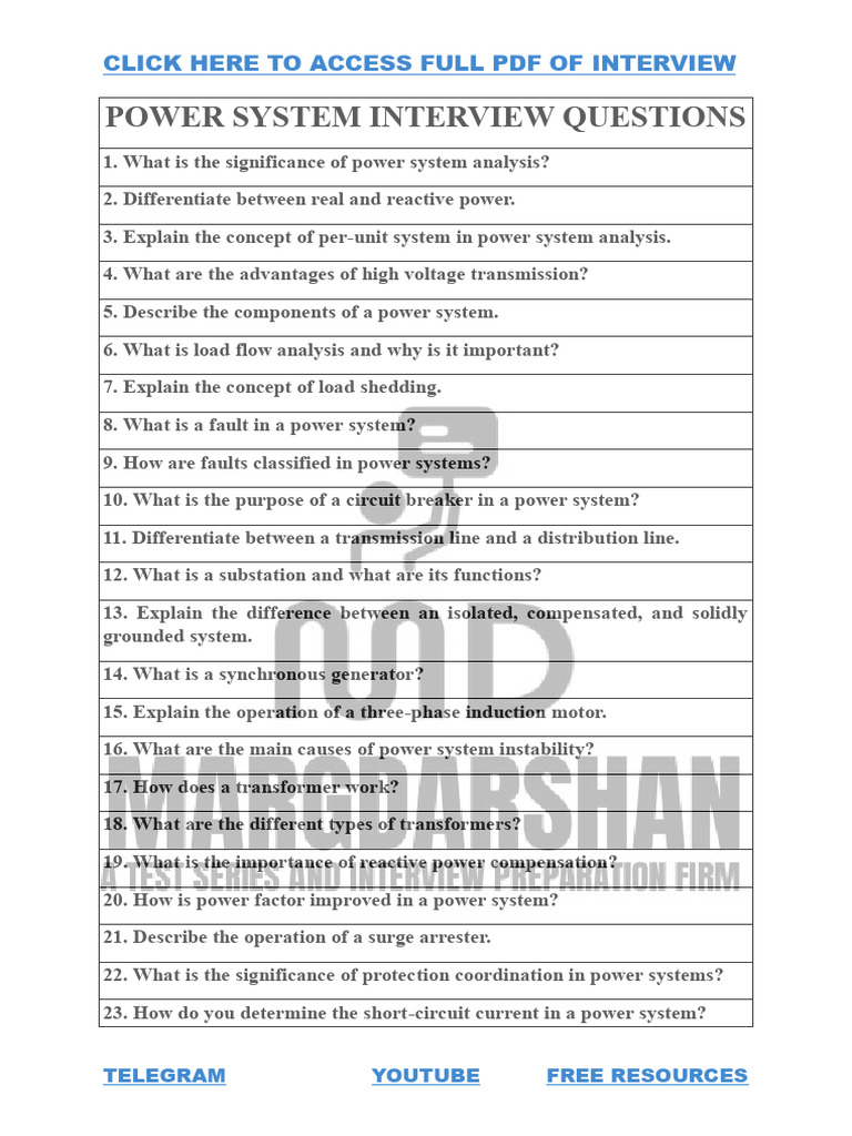 Power System Interview Quesion PDF Distributed Generation