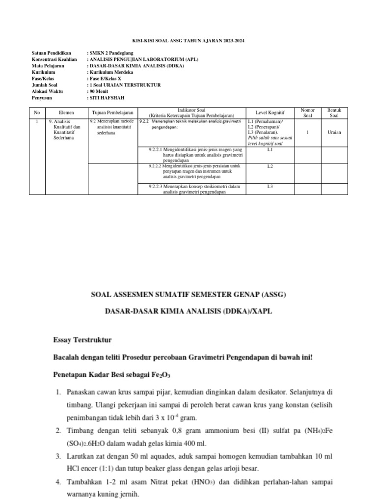 Kisi-Kisi, Soal, Nilai Assg Ddka Semester Genap 2024 | PDF