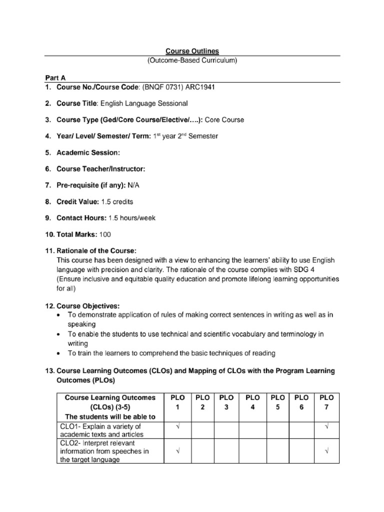 Course-Outlines English | PDF