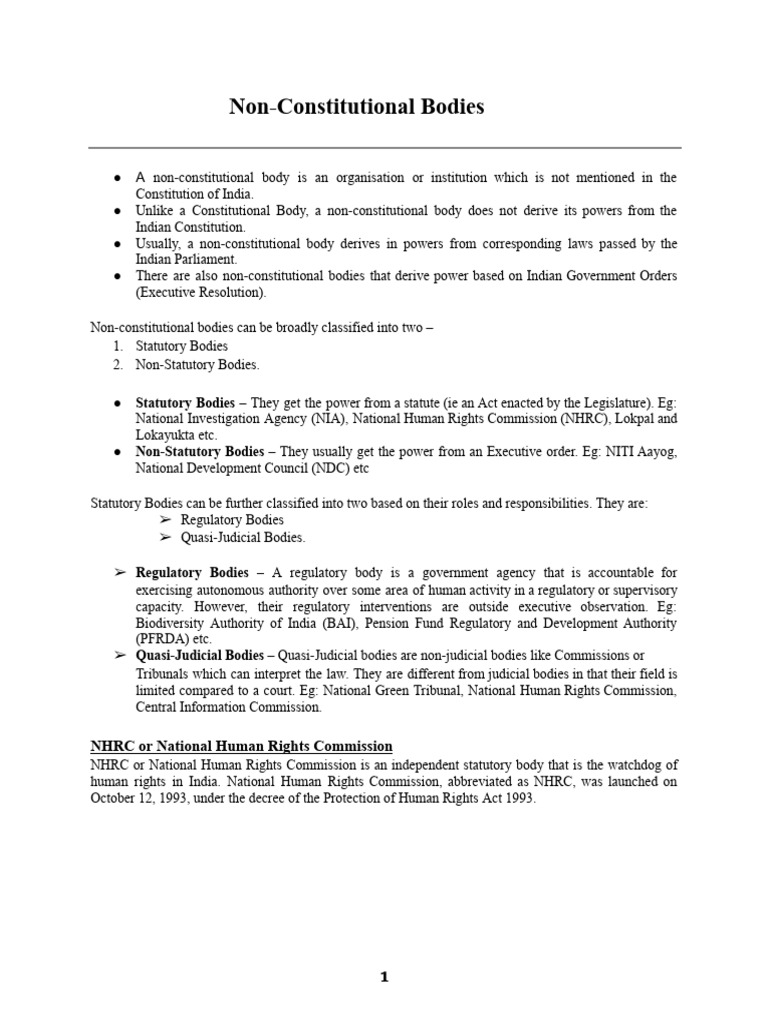 Overview of Non-Statutory Bodies in India | PDF | Reserve Bank Of India ...