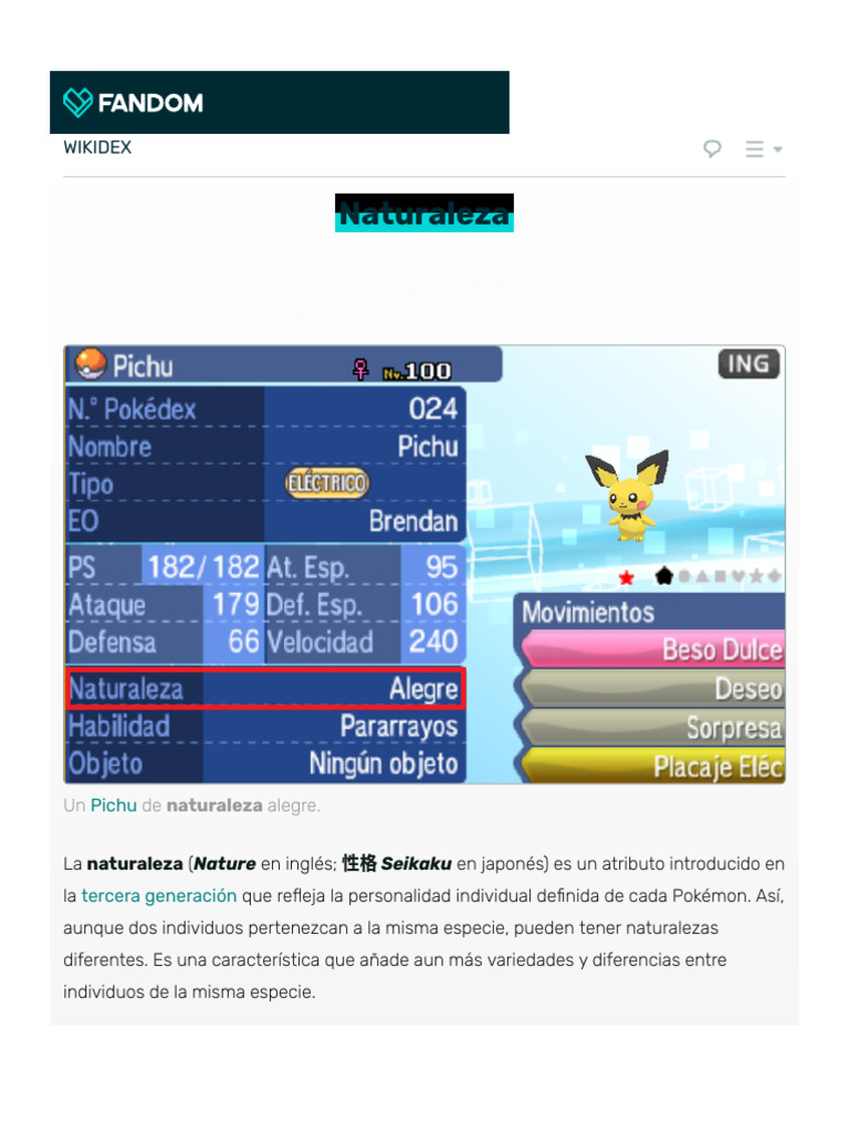 Tabla de Naturalezas Pokémon | PDF