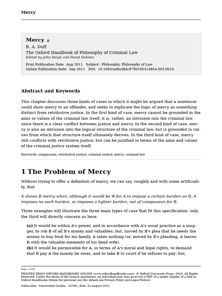Mercy in Criminal Law Philosophy | PDF | Justice | Crime & Violence