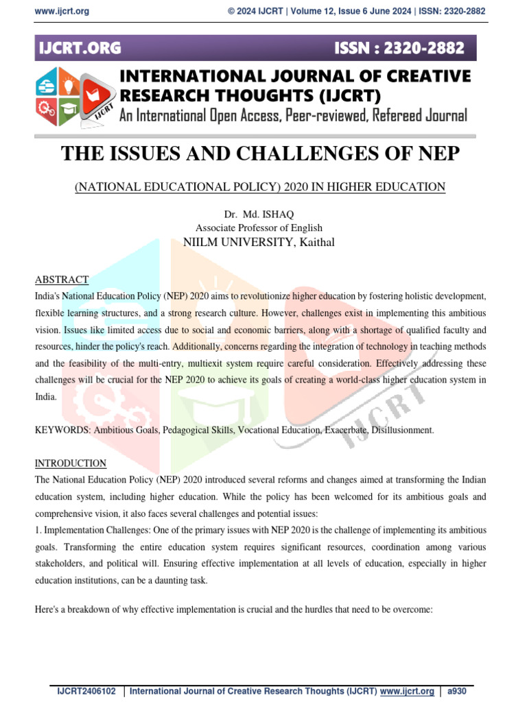 NEP 2020 Challenges in Higher Education | PDF | Educational Technology ...