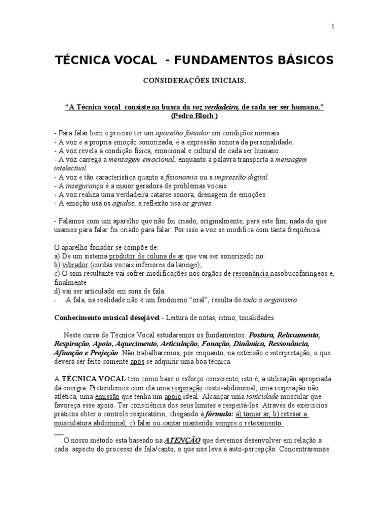 Fundamentos da Técnica Vocal | PDF | Pulmão | Canto