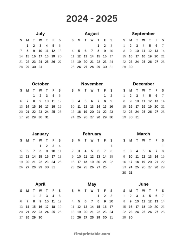 School Year Calendar 2024 2025 Sunday Star Firstprintable Com PDF