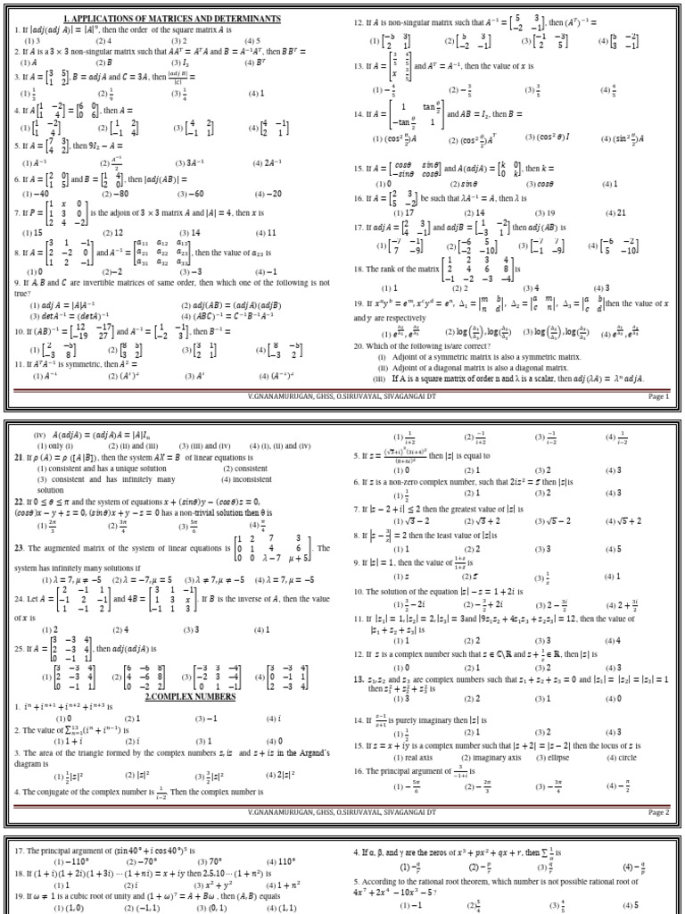 12th Maths Study Material Overview | PDF | Zero Of A Function | Complex ...