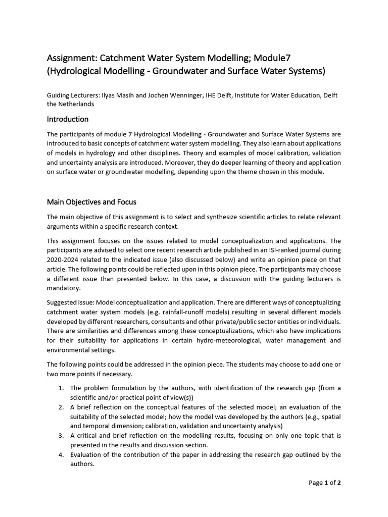 Catchment Water System Modelling Assignment | PDF | Water | Science