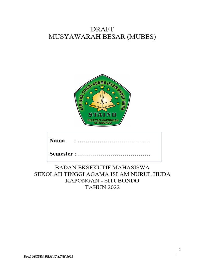 Draft MUBES BEM STAI Nurul Huda 2022 | PDF