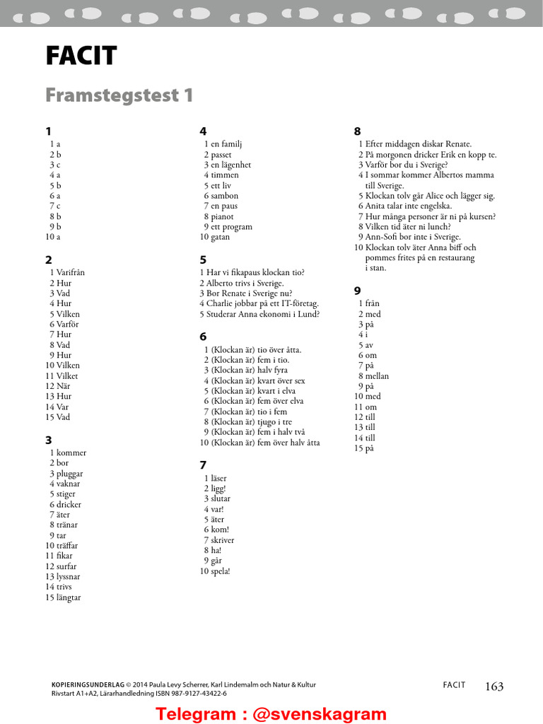 Facit Framstegstester Svenskagram | PDF