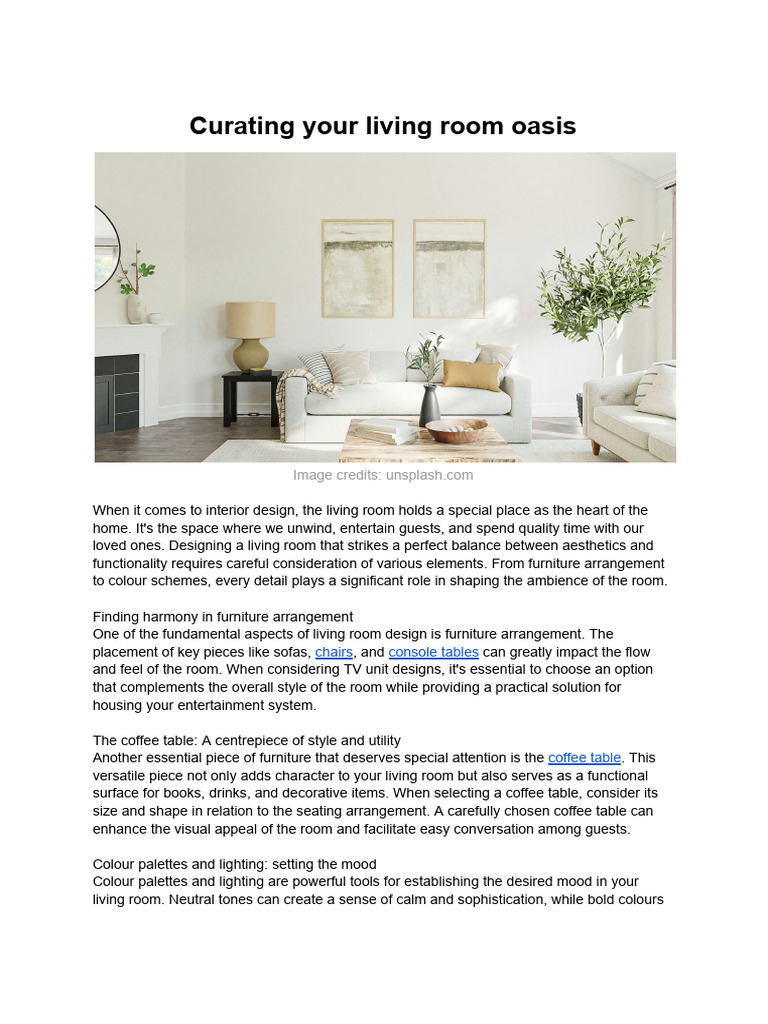 Living Room Design Tips for Harmony | PDF | Lighting | Furniture