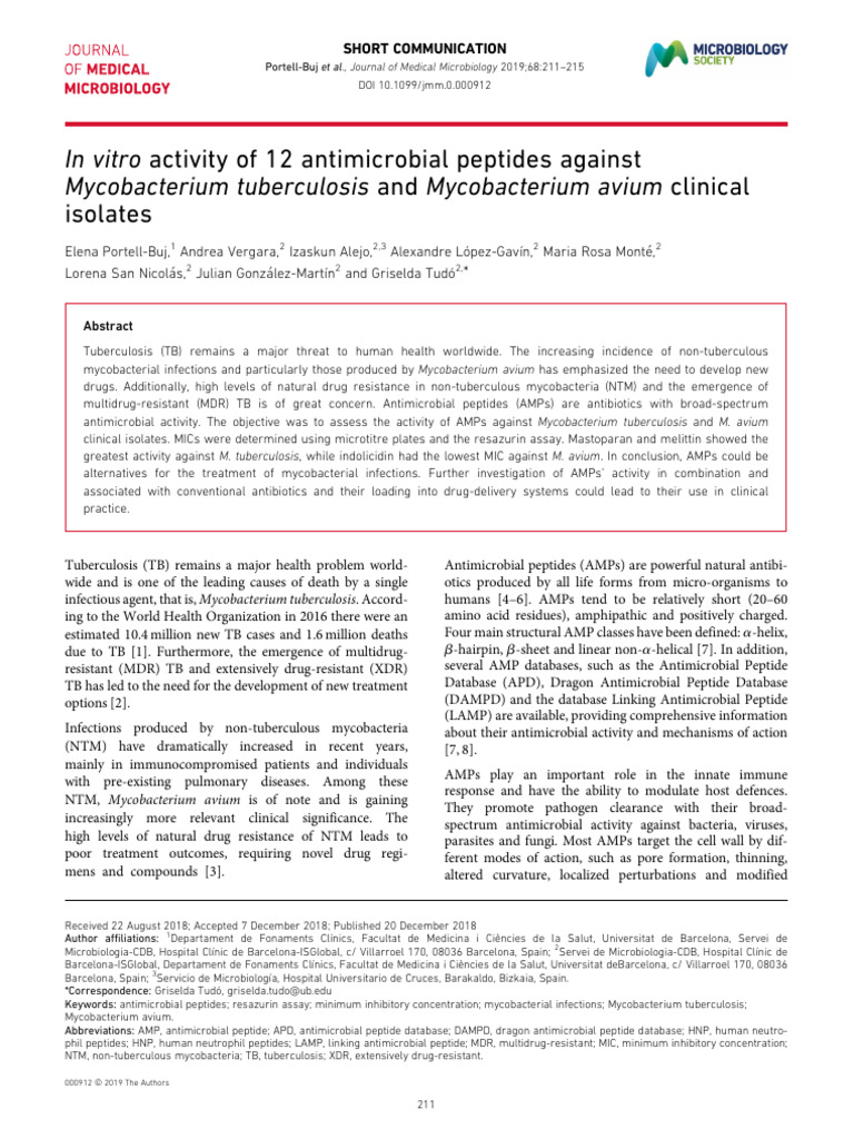 Antimicrobial Peptides vs. Mycobacteria | PDF | Mycobacterium ...