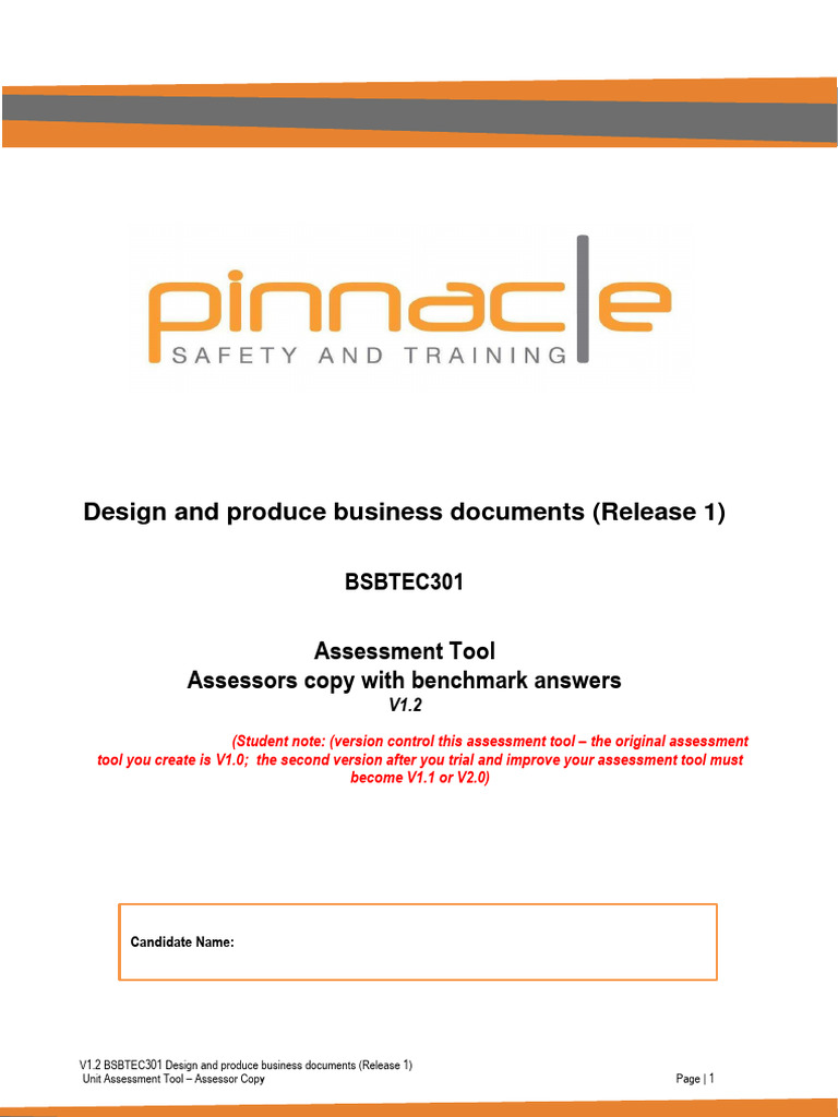 V1.2 BSBTEC301 - Assessment Tool Assessor Copy Exemplar | PDF ...