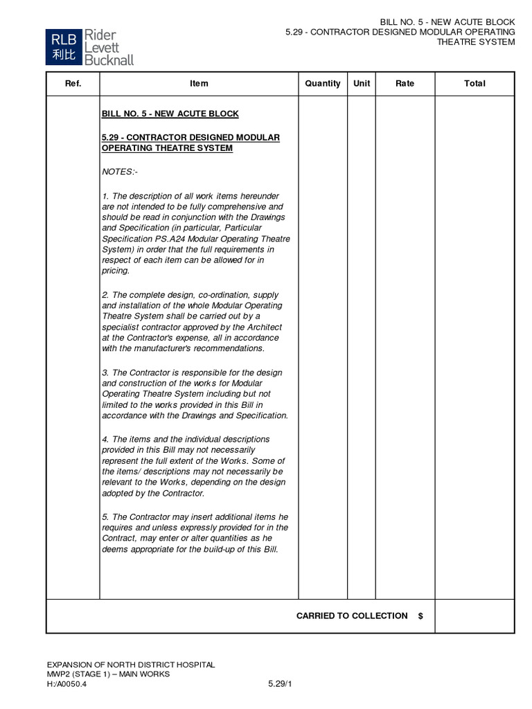Modular Operating Theatre System Bill | PDF | Door | Wall