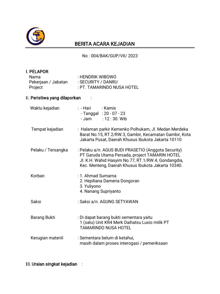 Berita Acara Kejadian Pencurian Security | PDF | Ilmu Sosial
