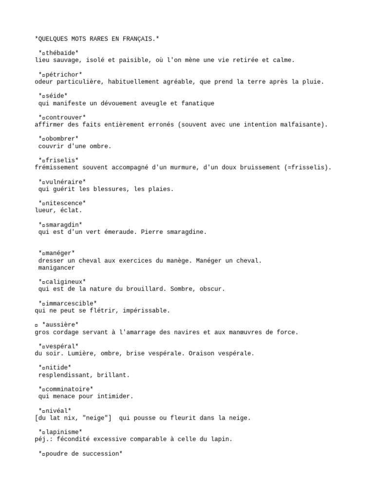 Mots rares et leur signification en français | PDF