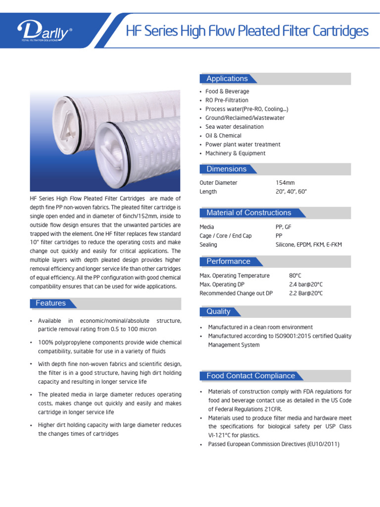 HF Series High Flow Filter Cartridges | PDF | Filtration | Water