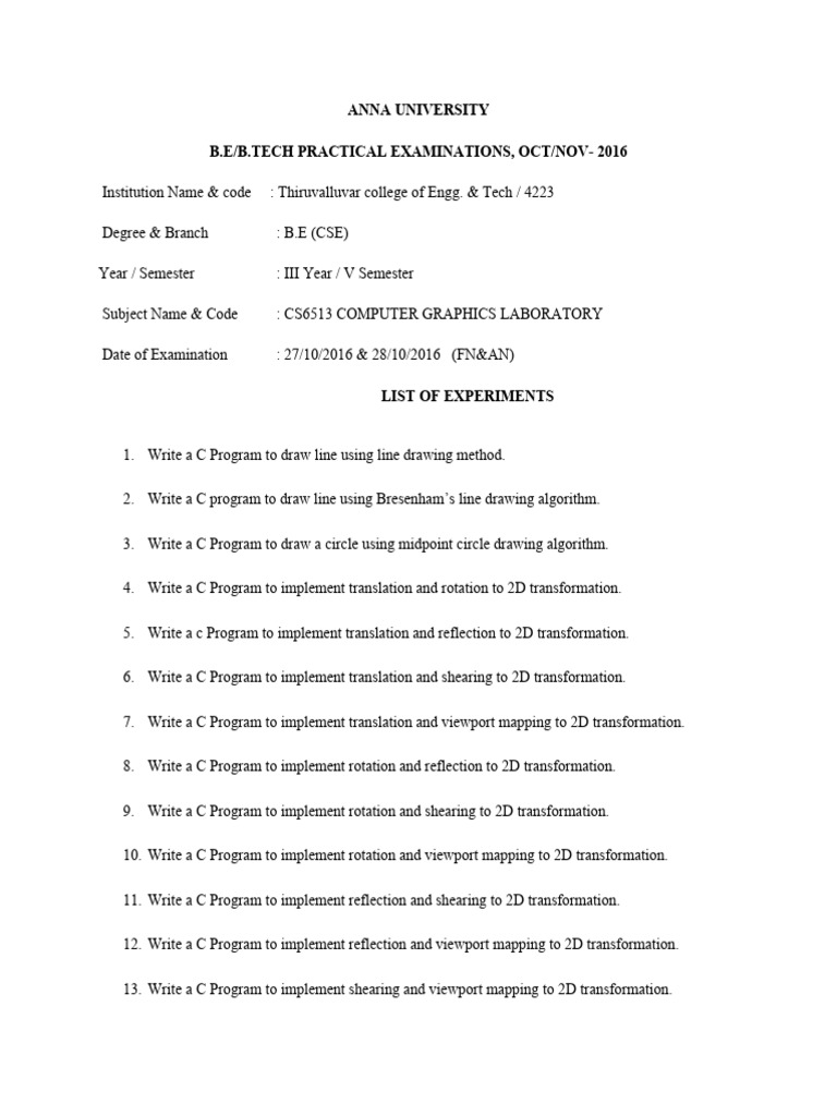 Computer Graphics Lab Experiments | PDF