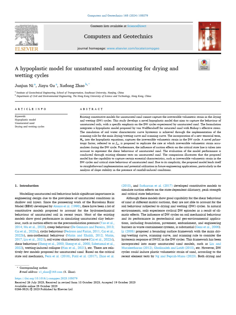 A Hypoplastic Model For Unsaturated Sand Accounting Fo 2024 Computers ...
