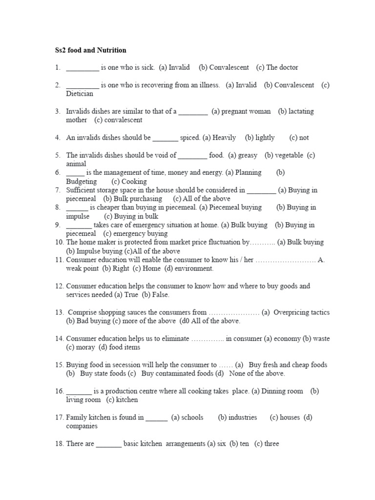 SS2 Food and Nutrition Exam Guide | PDF | Kitchen | Cooking